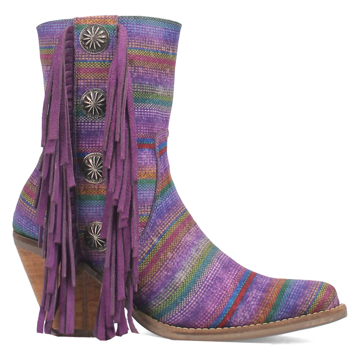 Dingo Womens Chili Pepperie Purple Multi Textile Fringe Ankle Boots