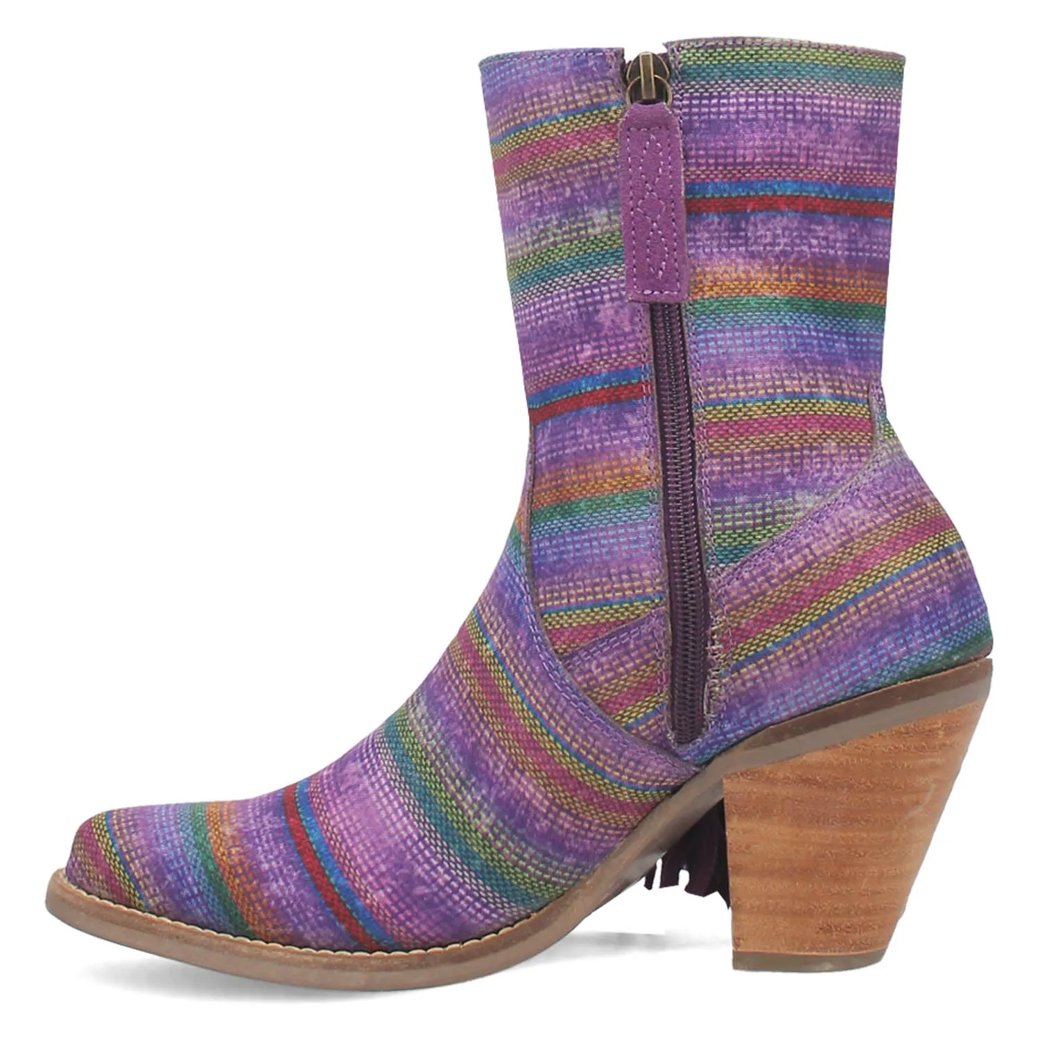 Dingo Womens Chili Pepperie Purple Multi Textile Fringe Ankle Boots