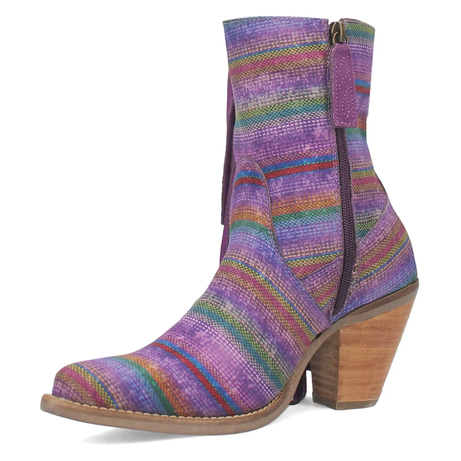 Dingo Womens Chili Pepperie Purple Multi Textile Fringe Ankle Boots