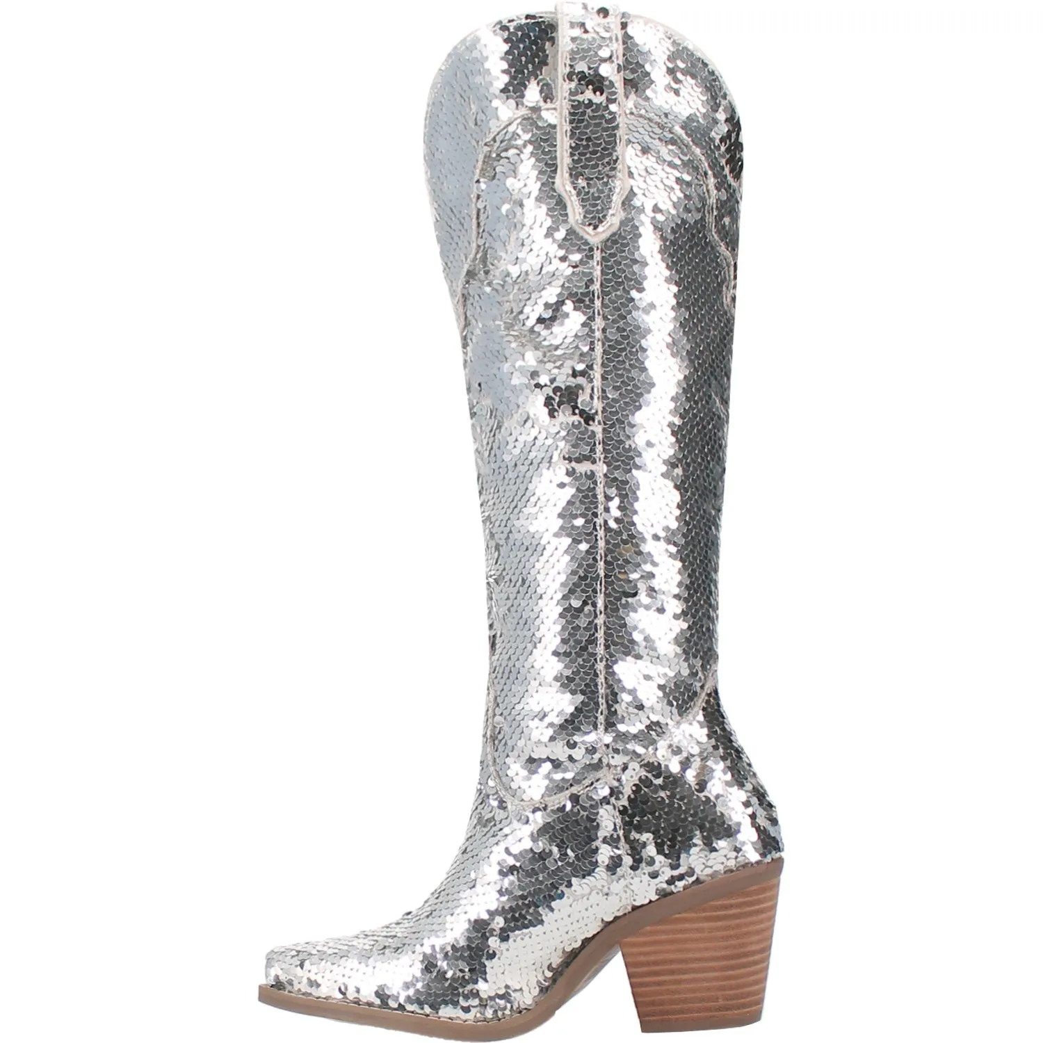 Dingo Womens Dance Hall Queen Silver Fabric Cowboy Boots