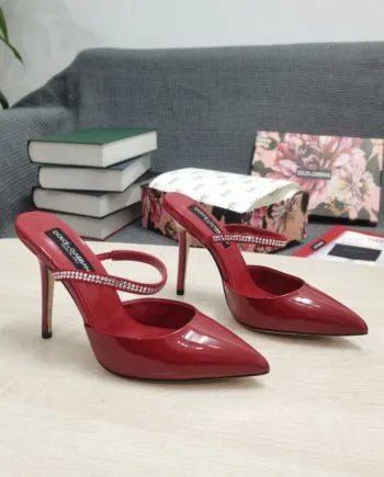 DolGa Mirrored-Effect Mules With Embroidery Red For Women DG Shoes