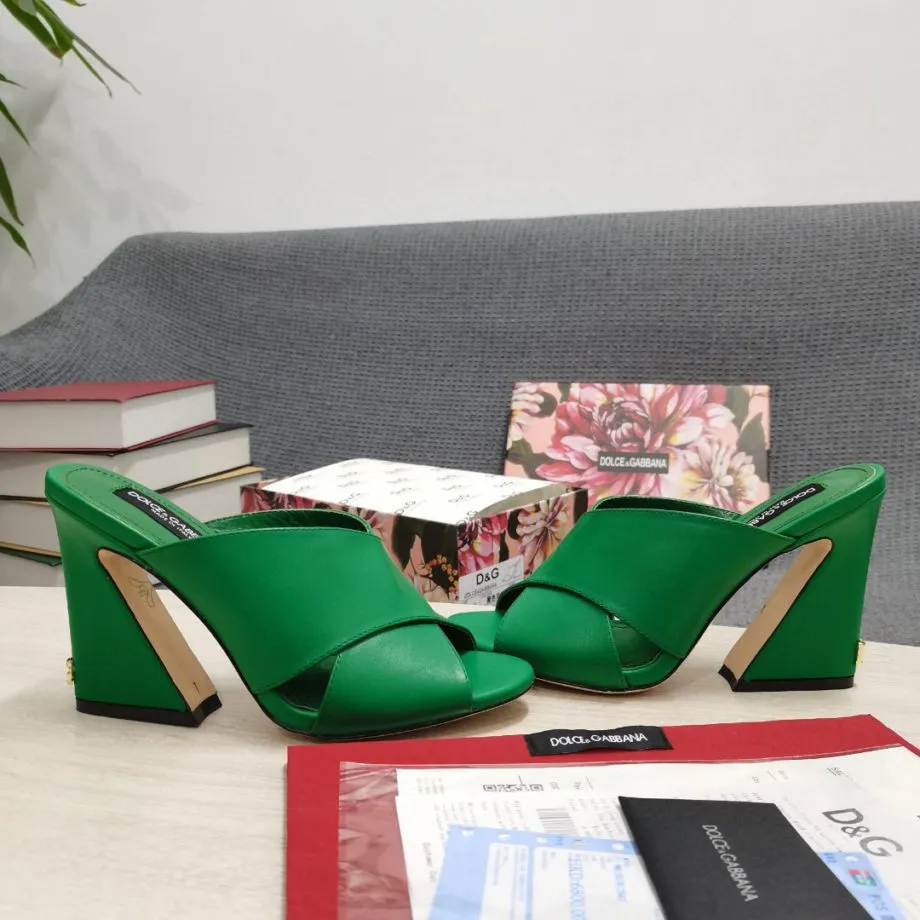 DolGa Satin Mules With Geometric Heel Green For Women DG Shoes