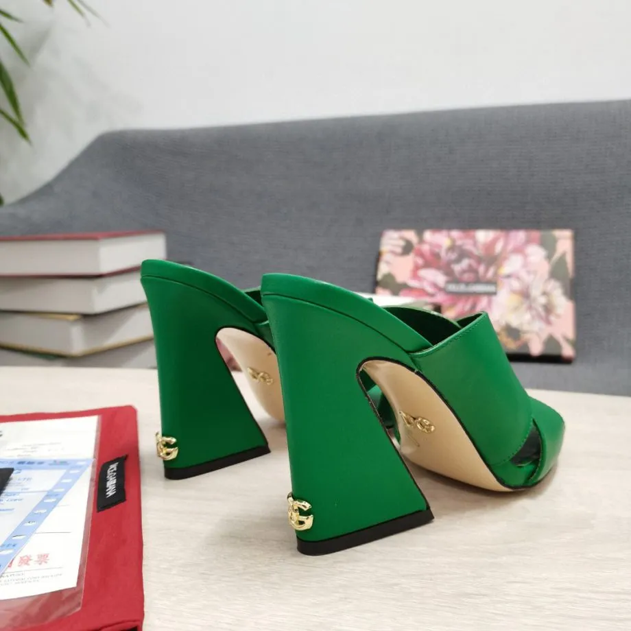 DolGa Satin Mules With Geometric Heel Green For Women DG Shoes