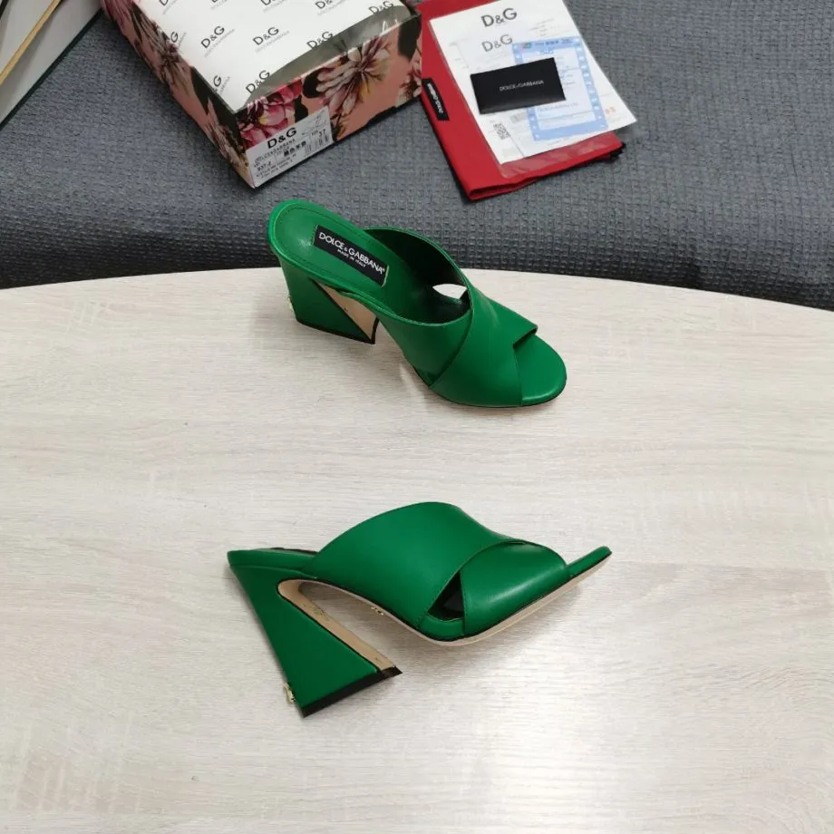 DolGa Satin Mules With Geometric Heel Green For Women DG Shoes