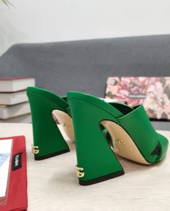 DolGa Satin Mules With Geometric Heel Green For Women DG Shoes