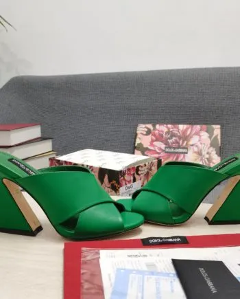 DolGa Satin Mules With Geometric Heel Green For Women DG Shoes