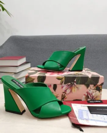 DolGa Satin Mules With Geometric Heel Green For Women DG Shoes