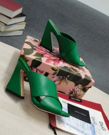 DolGa Satin Mules With Geometric Heel Green For Women DG Shoes