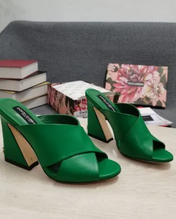 DolGa Satin Mules With Geometric Heel Green For Women DG Shoes