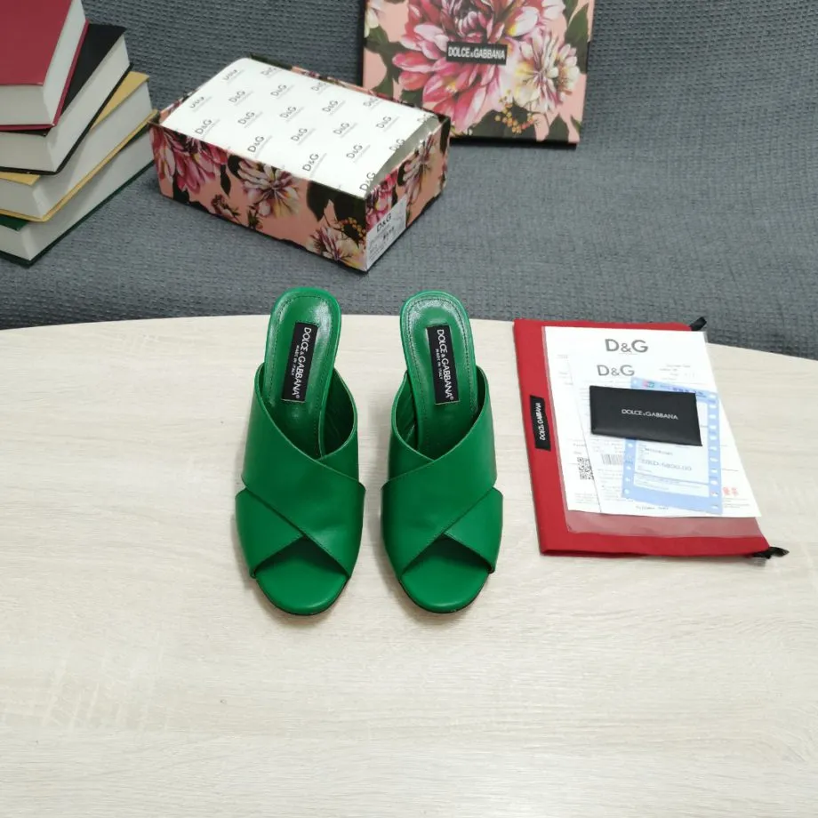 DolGa Satin Mules With Geometric Heel Green For Women DG Shoes