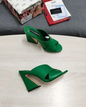 DolGa Satin Mules With Geometric Heel Green For Women DG Shoes