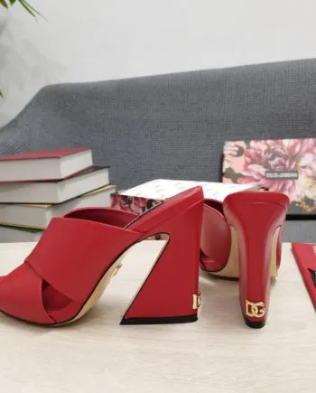 DolGa Satin Mules With Geometric Heel Red For Women DG Shoes