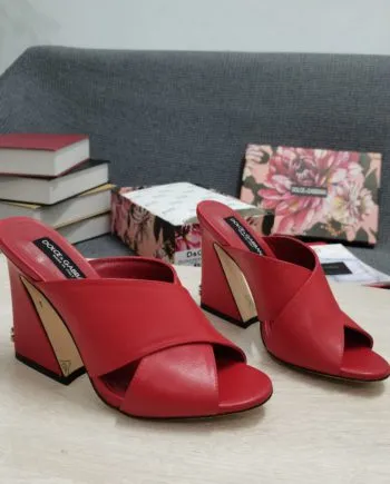 DolGa Satin Mules With Geometric Heel Red For Women DG Shoes