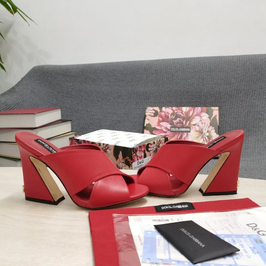 DolGa Satin Mules With Geometric Heel Red For Women DG Shoes