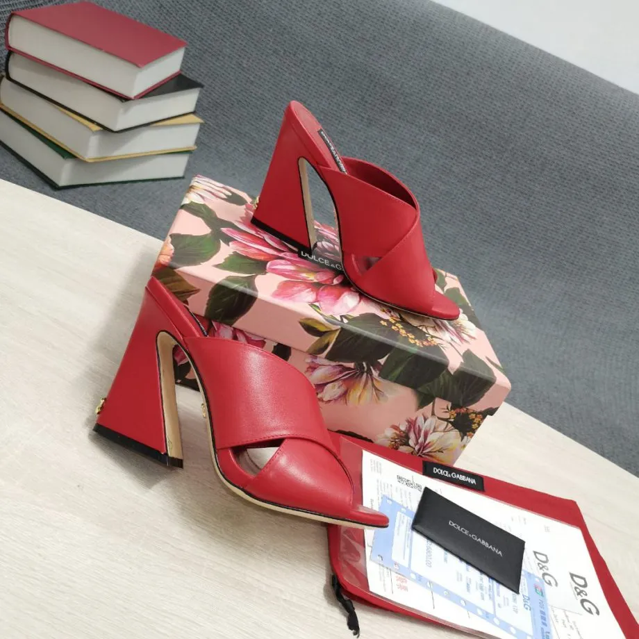 DolGa Satin Mules With Geometric Heel Red For Women DG Shoes