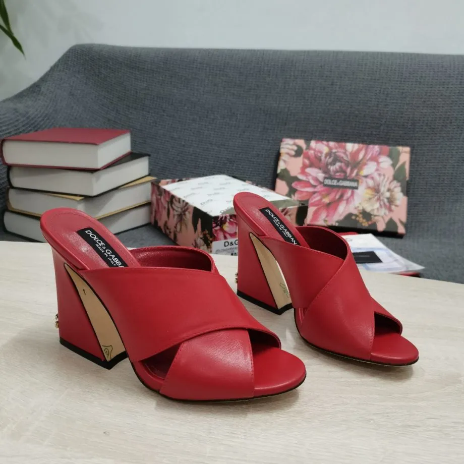 DolGa Satin Mules With Geometric Heel Red For Women DG Shoes