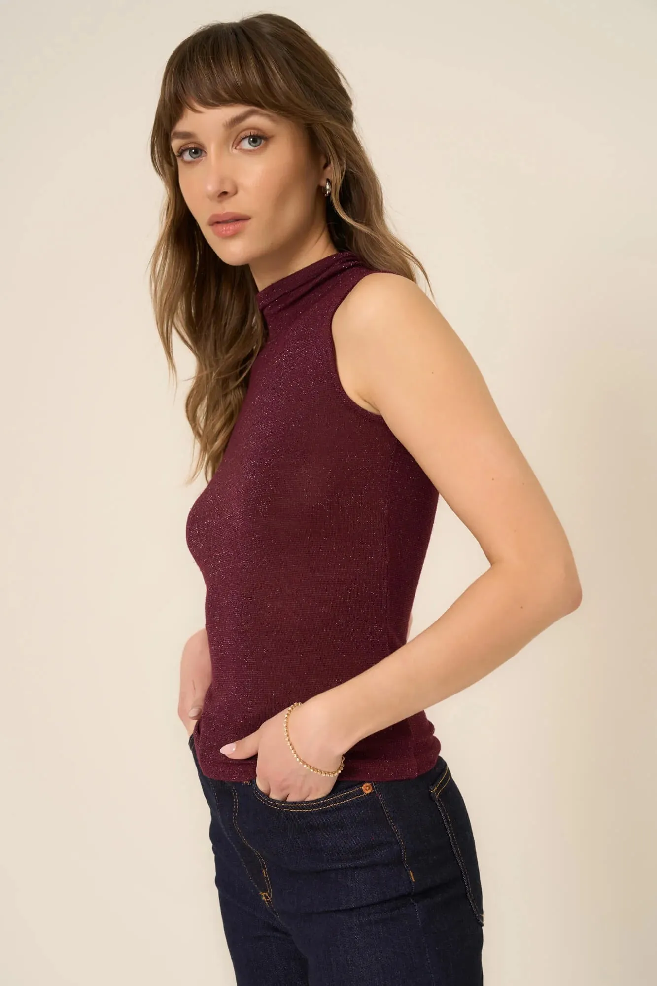 Domino Lurex Mock Neck Tank