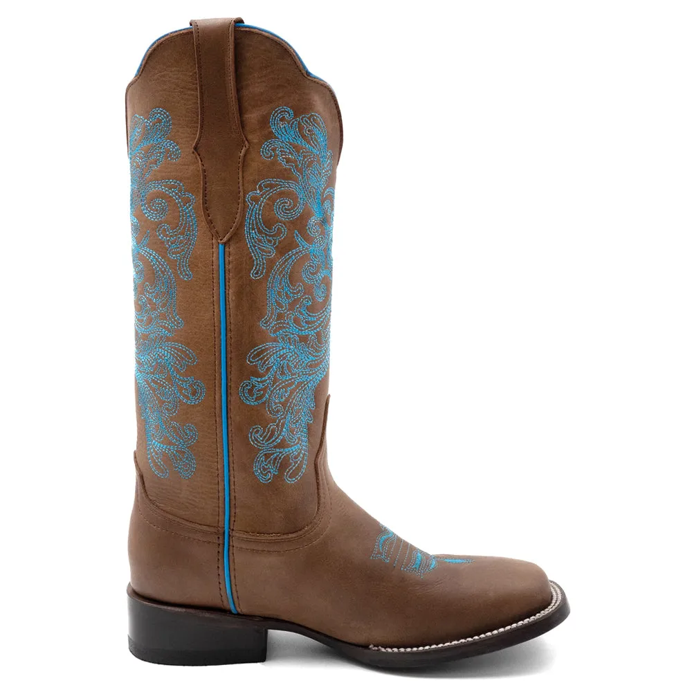 Ella Embroidery Square Toe Cowboy Boots