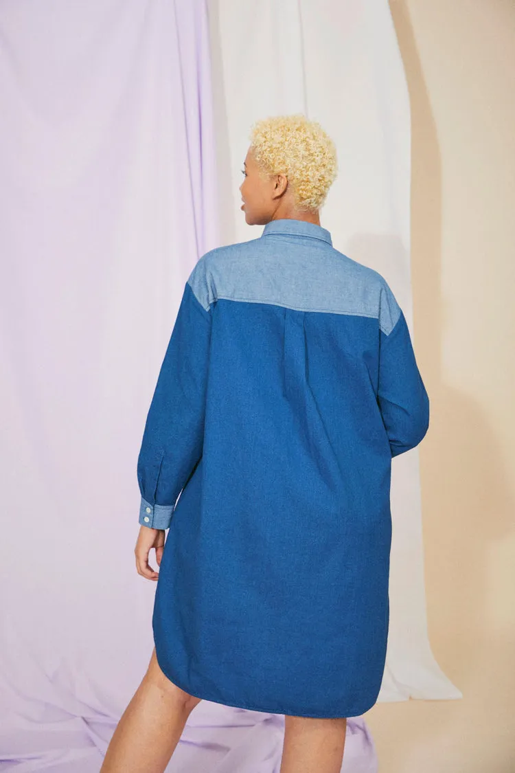 Etta Oversized Shirtdress in Japanese Denim Cotton by Saywood