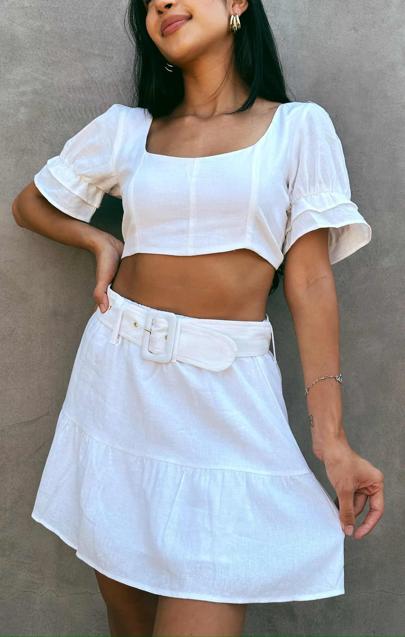 Fiona Skirt ~ White Linen