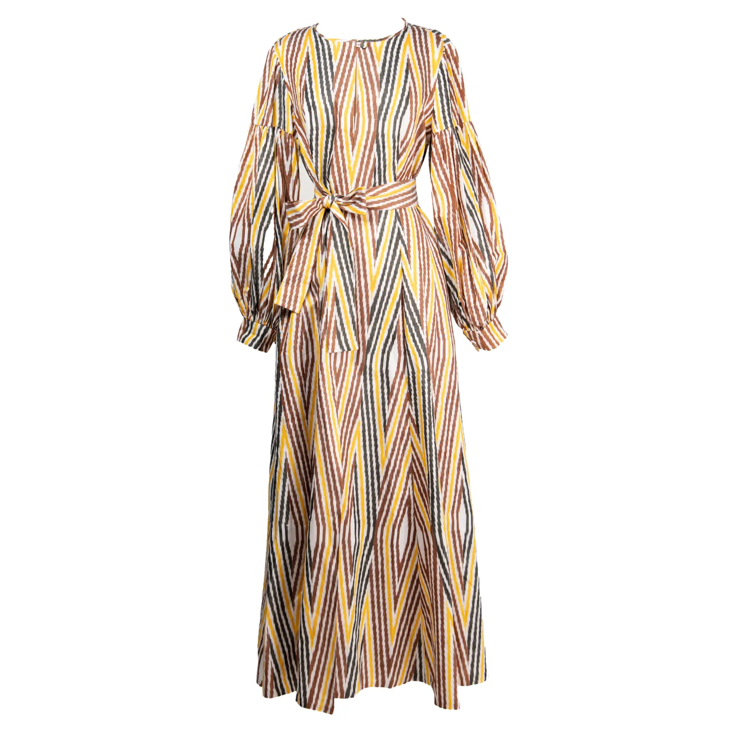 Firenze Silk Ikat Dress - Yellow, Black, Brown, White