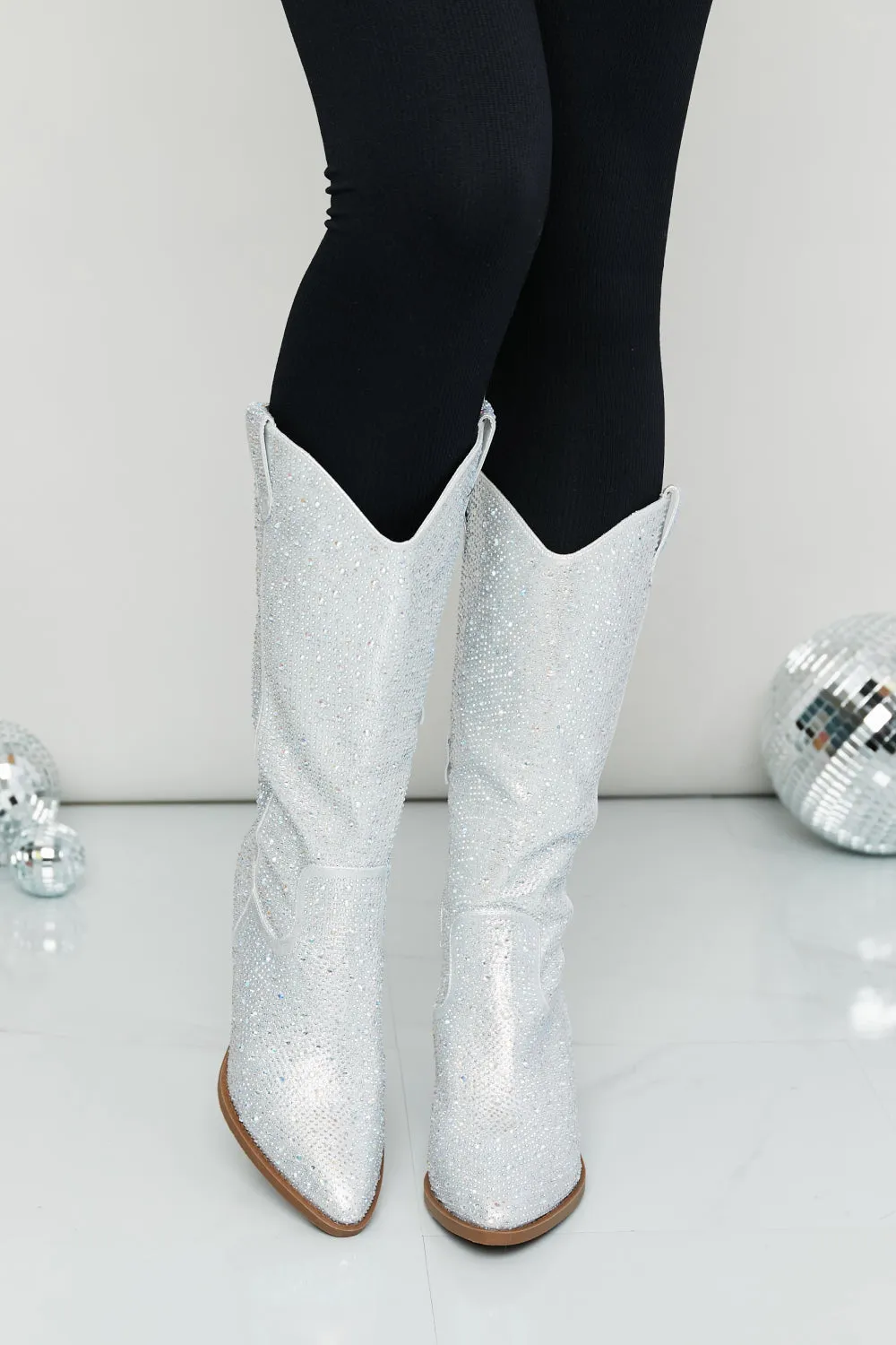 Forever Link Rhinestone Cowboy Boots in Silver