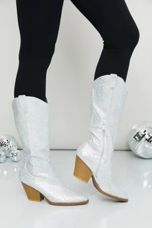 Forever Link Rhinestone Cowboy Boots in Silver