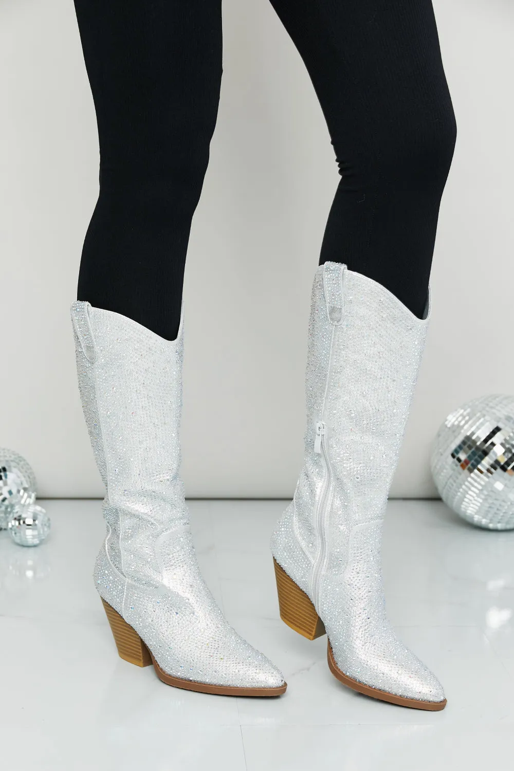 Forever Link Rhinestone Cowboy Boots in Silver