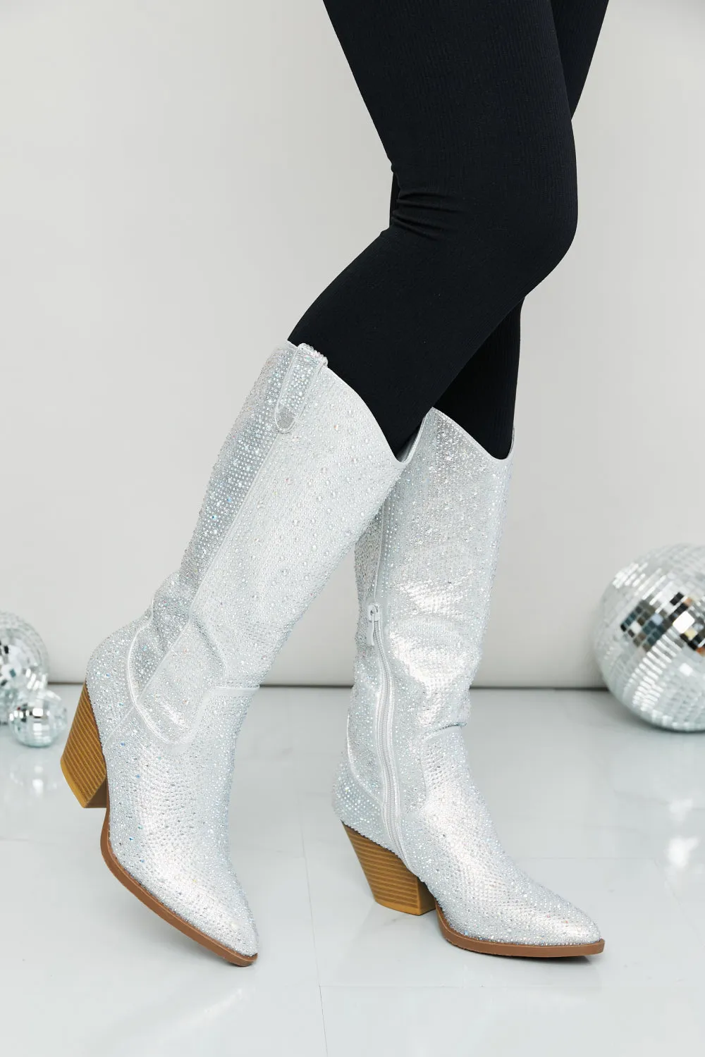 Forever Link Rhinestone Cowboy Boots in Silver