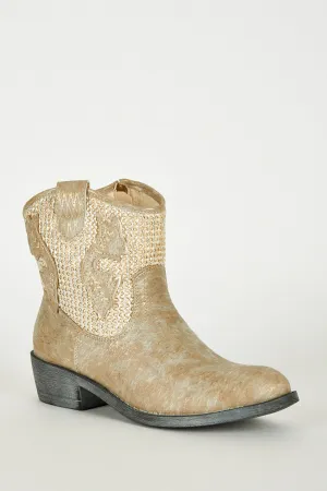 Frosted Look Leatherette Detailed Cowboy Boots