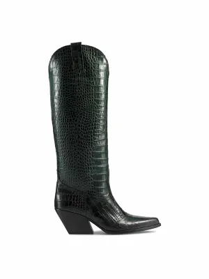 Green croc-print cowboy boots