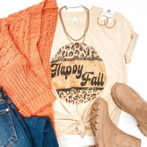 Happy Fall Leopard Print Detail Graphic Tee in Beige