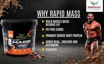 HERCULES Rapid Mass Weight Gainers/Mass Gainers  (5 kg, Kesar Pista)