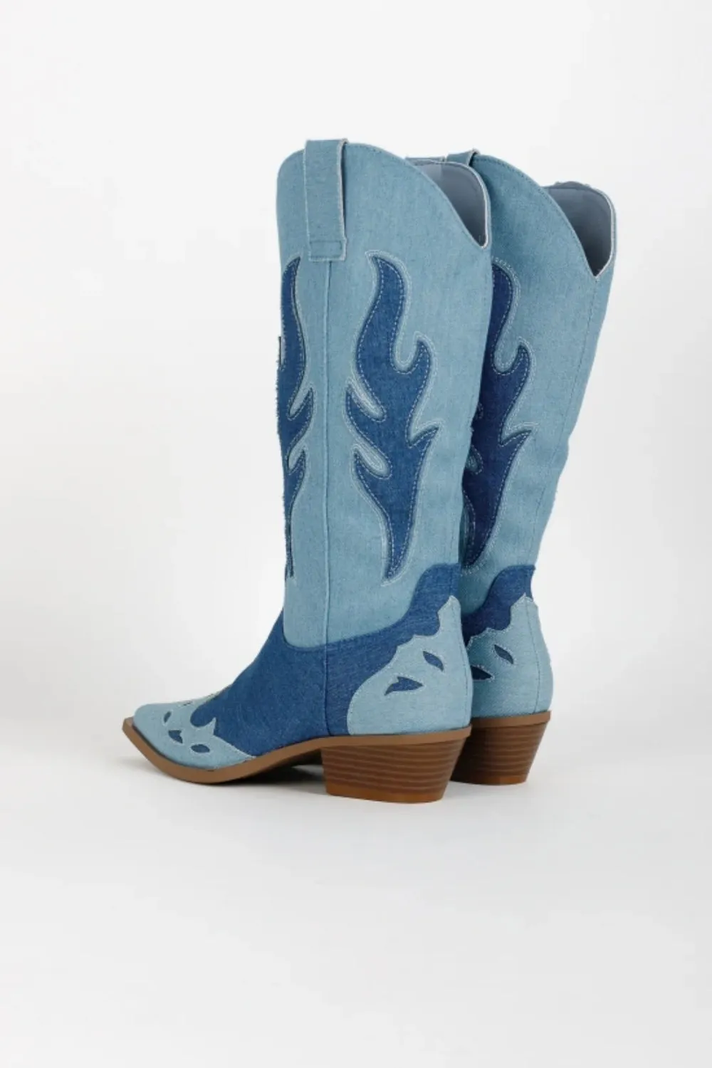 JEANS SIDE DETAIL CALF HIGH WESTERN COWBOY BOOTS