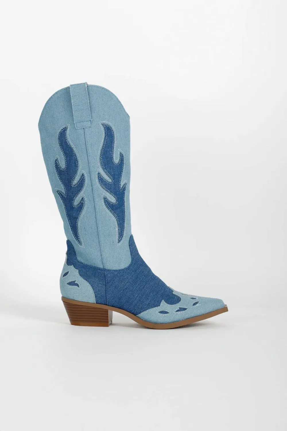 JEANS SIDE DETAIL CALF HIGH WESTERN COWBOY BOOTS