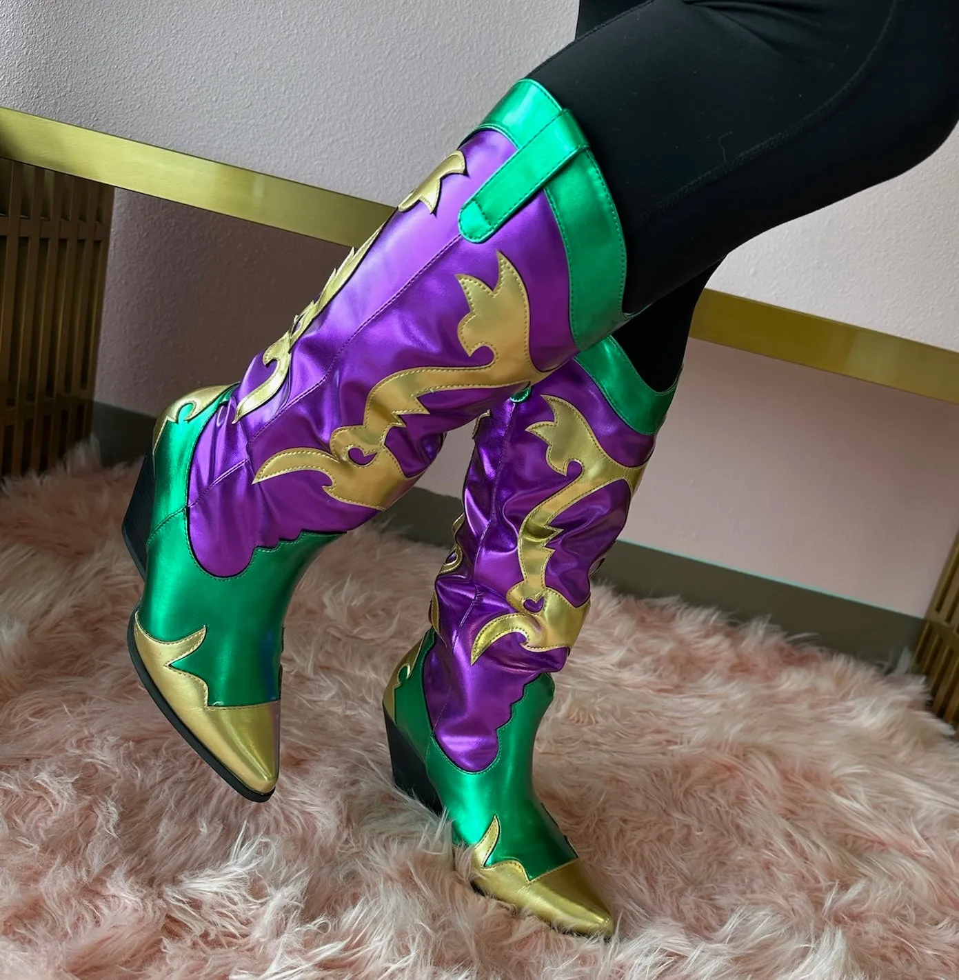 JULIANA - SHOE-NAMI EXCLUSIVE Mardi Gras Multi Metallic Cowboy Boot -