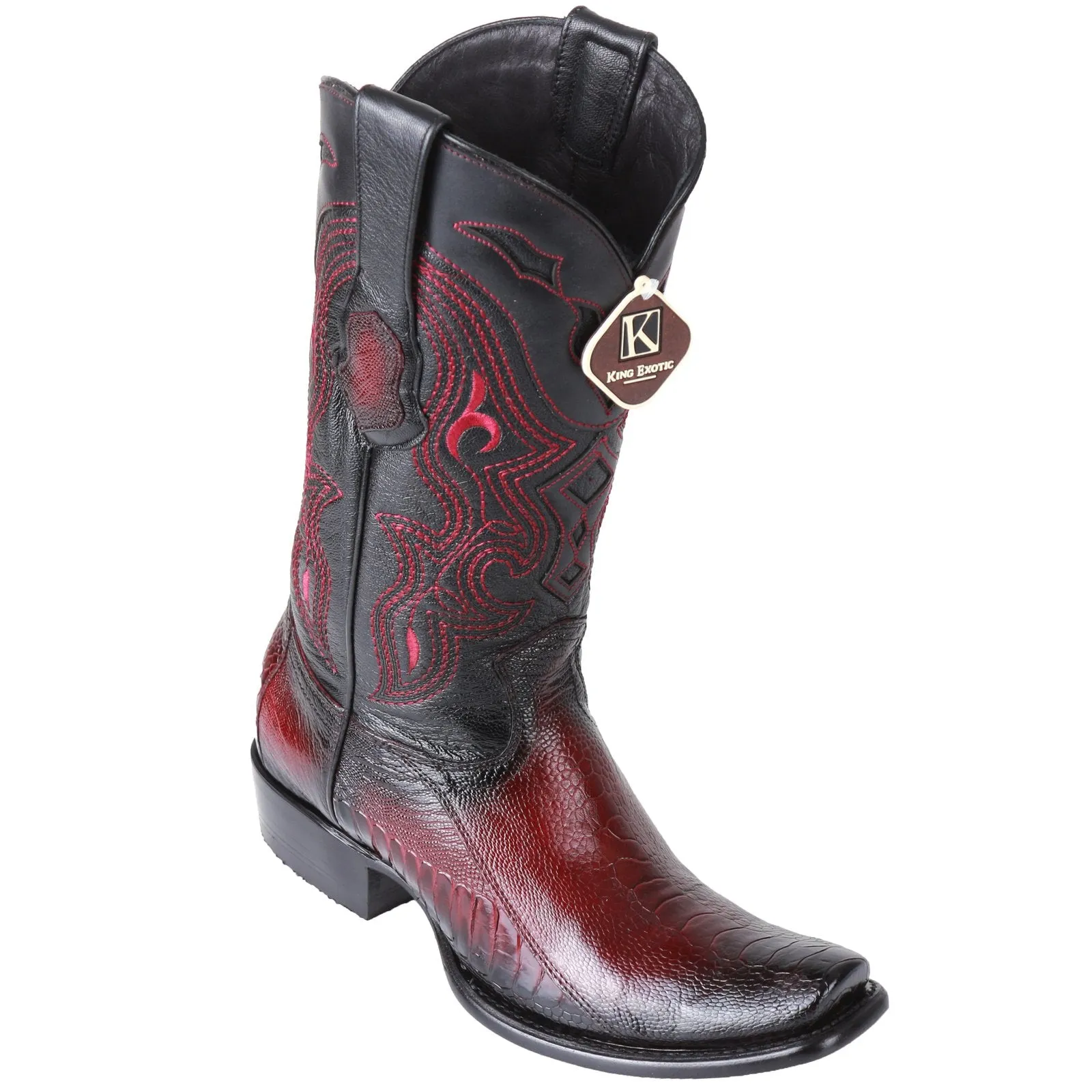 King Exotic Men's Ostrich Leg Faded Burgundy Cowboy Boots - H79 Dubai Toe