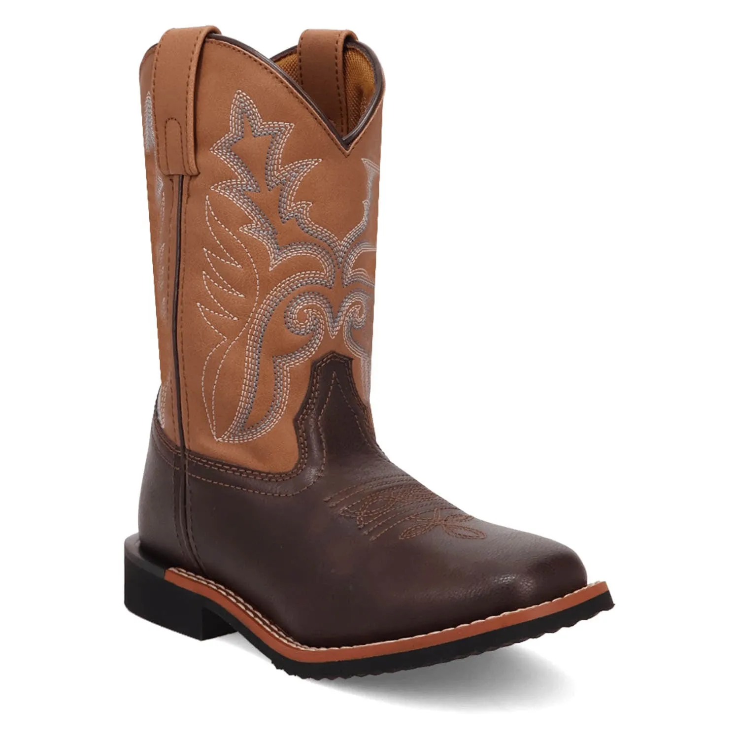 Laredo Kids Unisex Bexley Dark Brown/Tan Faux Leather Cowboy Boots