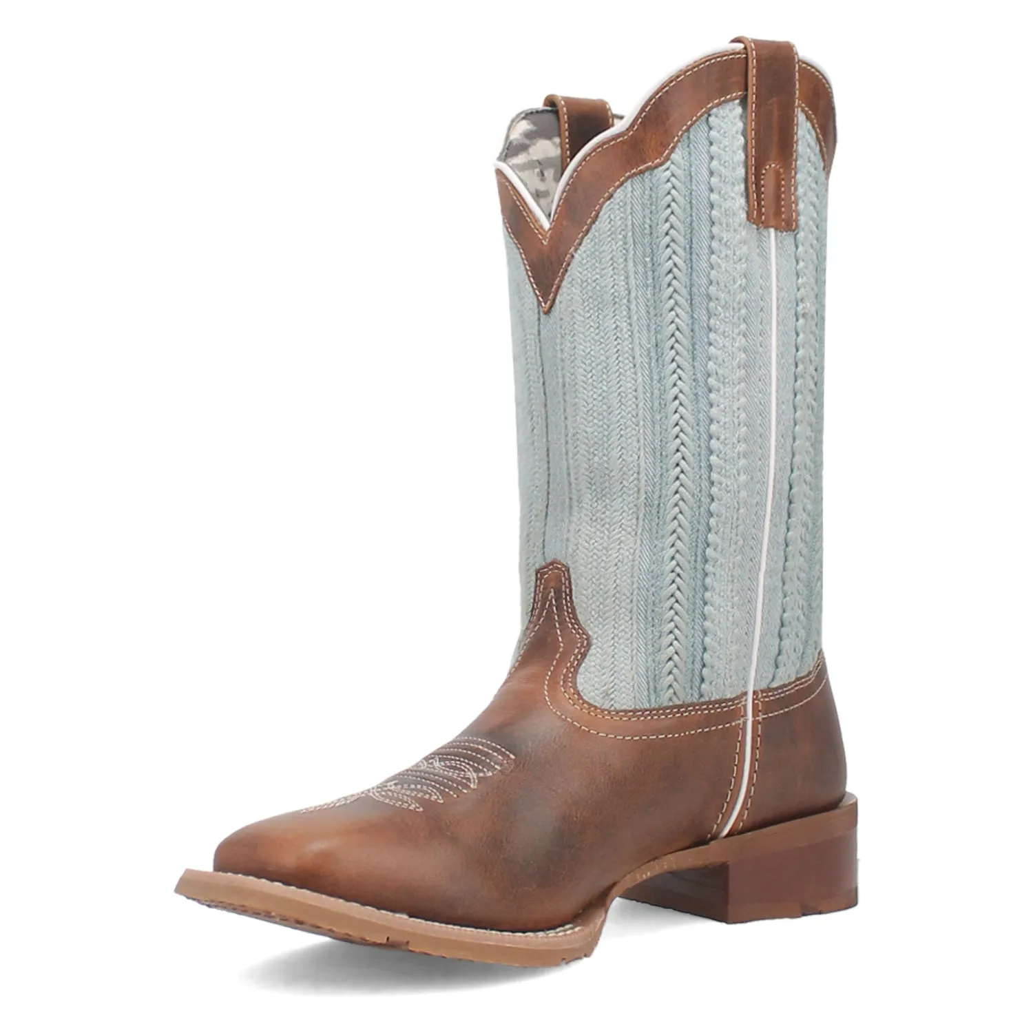 Laredo Womens Blue Moon Tan/Blue Leather Cowboy Boots