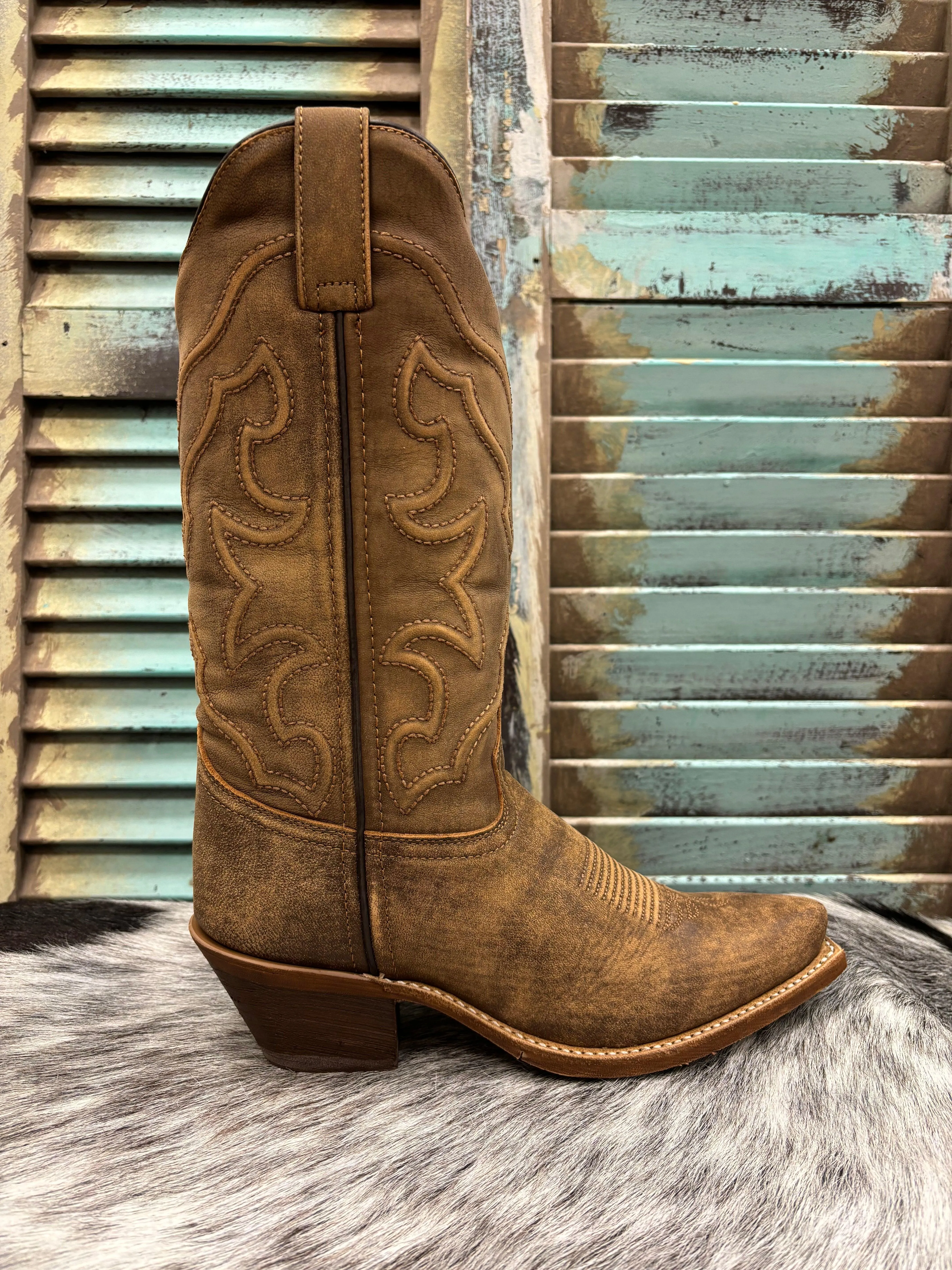 Laredo Women's Reva Honey Sanded Distressed Leather Snip Toe Cowgirl Boots 54267