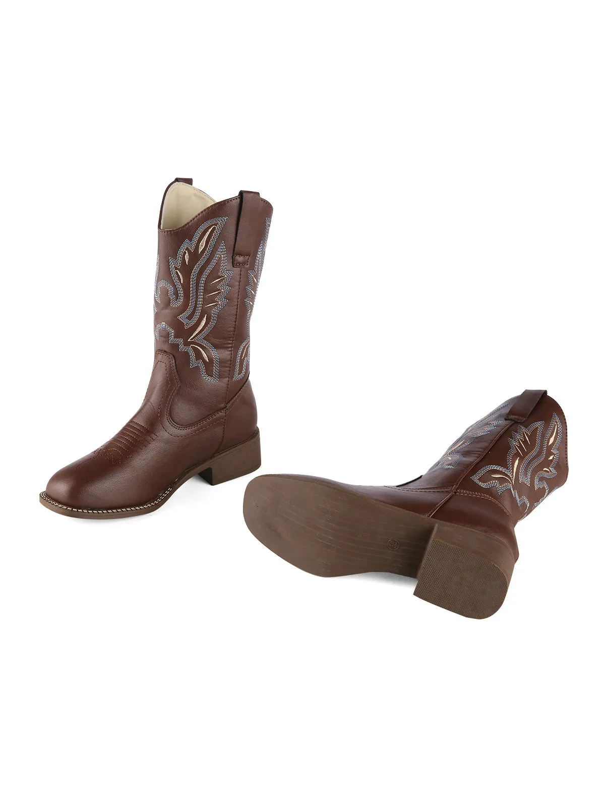 Latest Embroidered Leather Calf Cowboy Boots