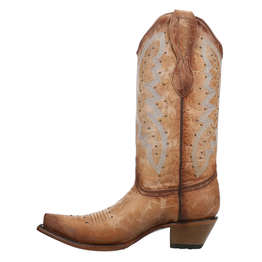 Ld Brown Embroidery & Studs Snip Toe Cowboy Boots