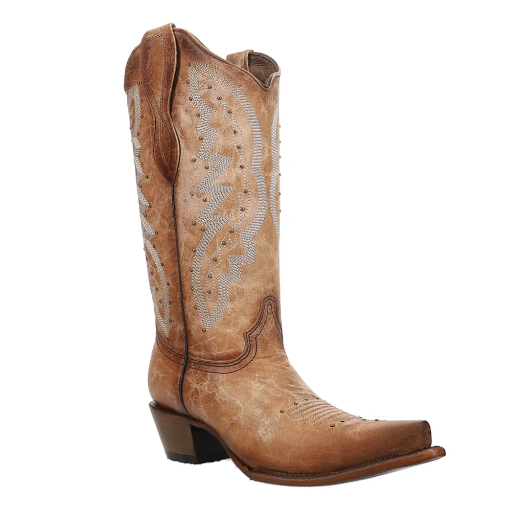 Ld Brown Embroidery & Studs Snip Toe Cowboy Boots