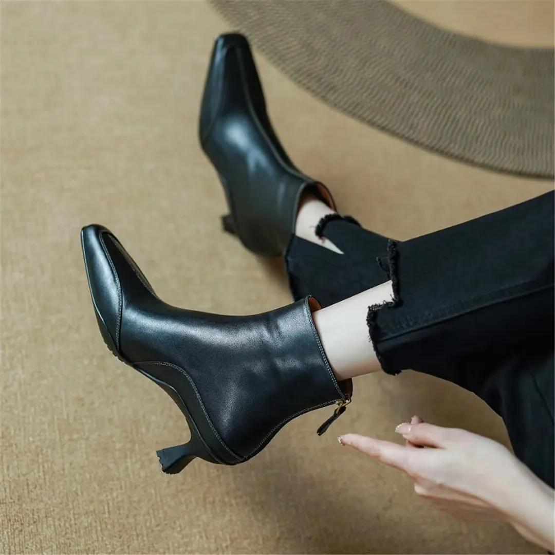 LeatherLust Square-Toe Plush-Lined Luxury Boots