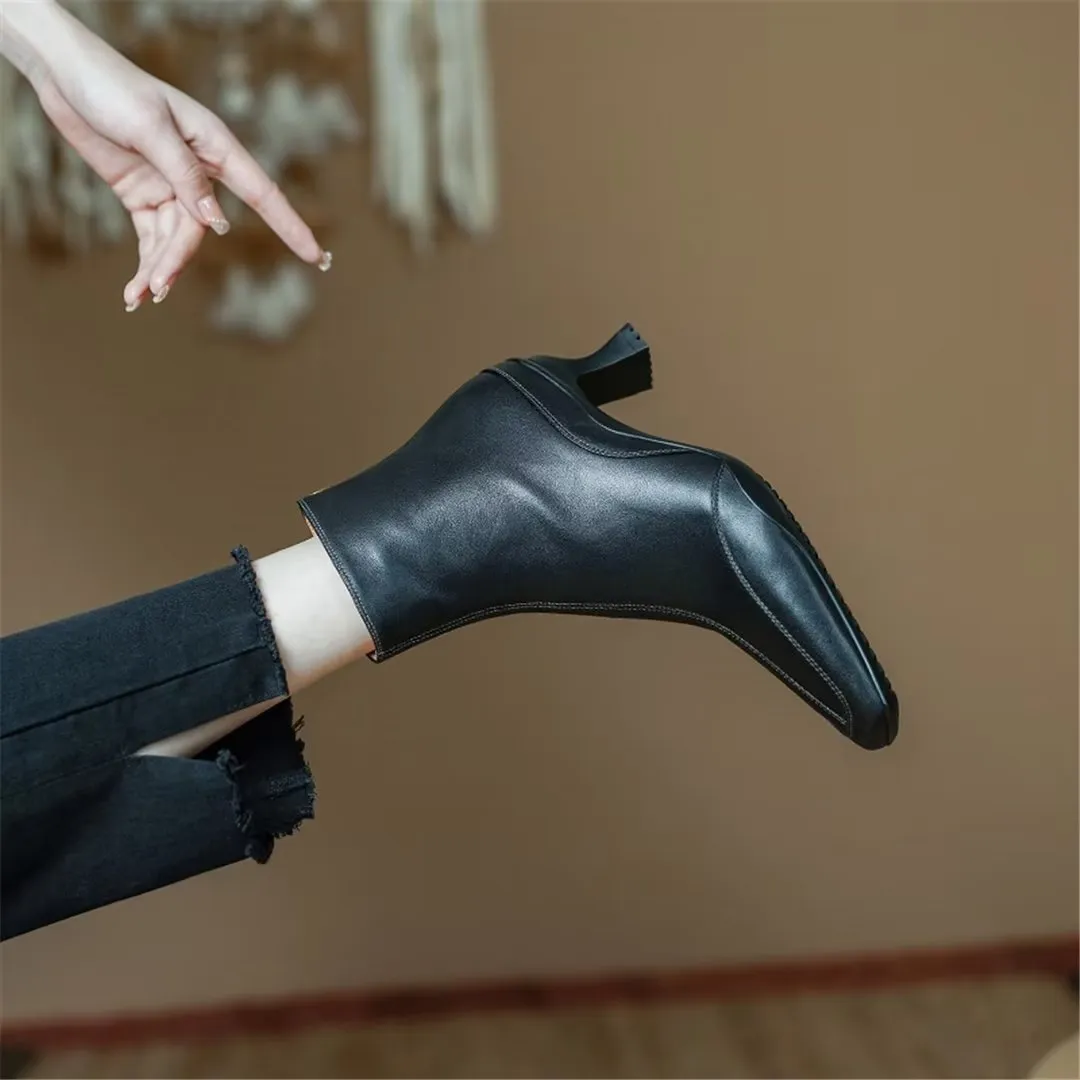 LeatherLust Square-Toe Plush-Lined Luxury Boots