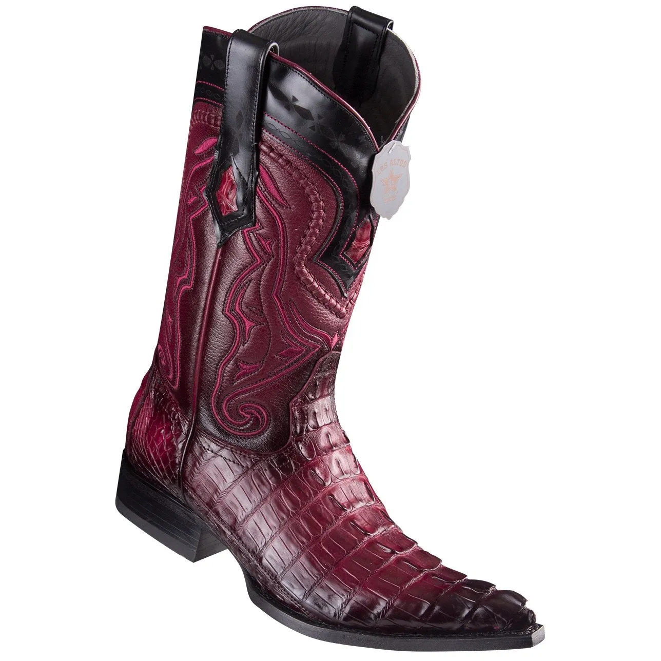 Los Altos Boots Caiman Tail Faded Burgundy Pointed Toe Cowboy Boots