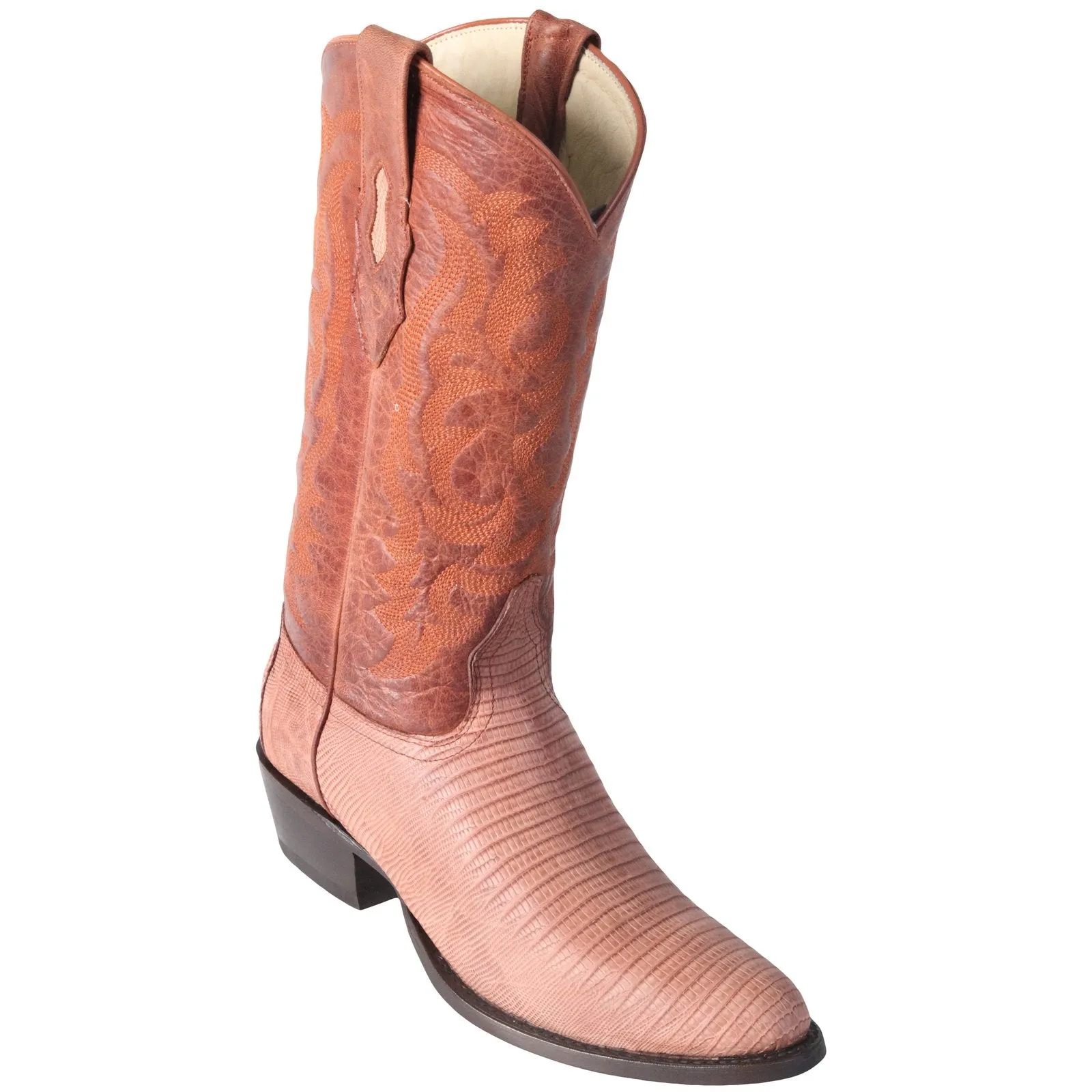 Los Altos Lizard Teju R-Toe Greasy Finish Cognac Cowboy Boots