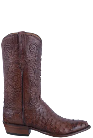 Lucchese Men's Full Quill & Smooth Ostrich Cowboy Boots - Antique Chocolate