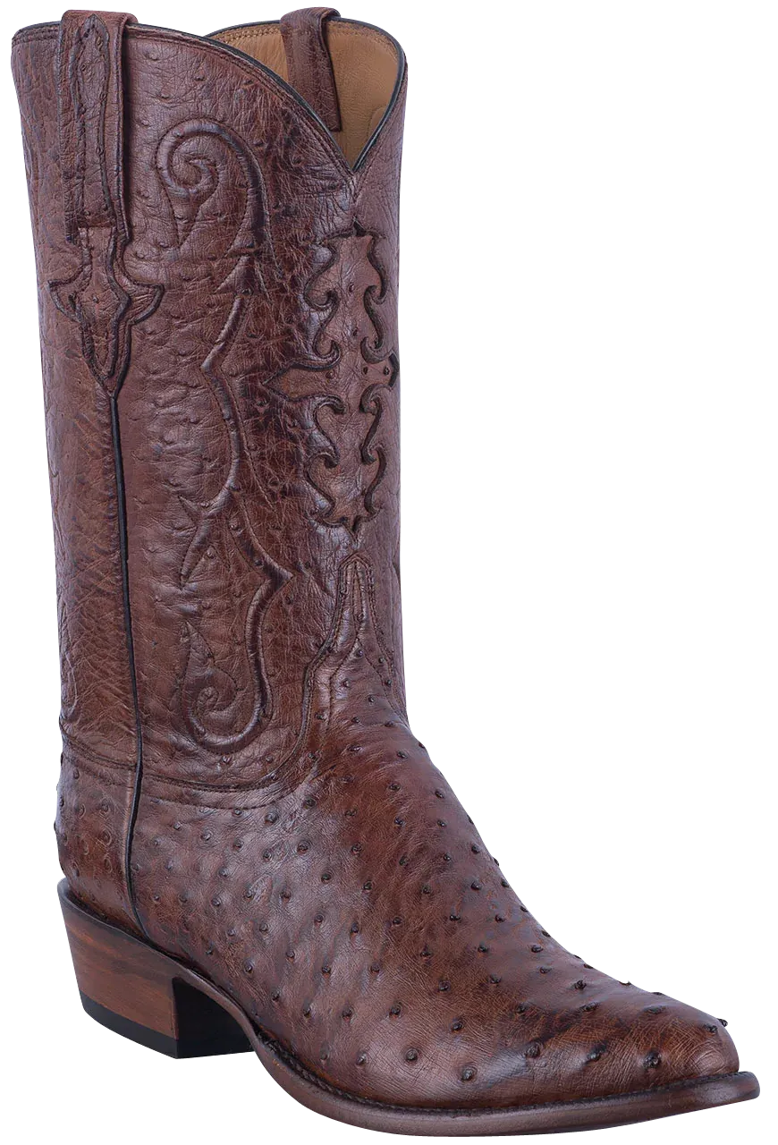 Lucchese Men's Full Quill & Smooth Ostrich Cowboy Boots - Antique Chocolate