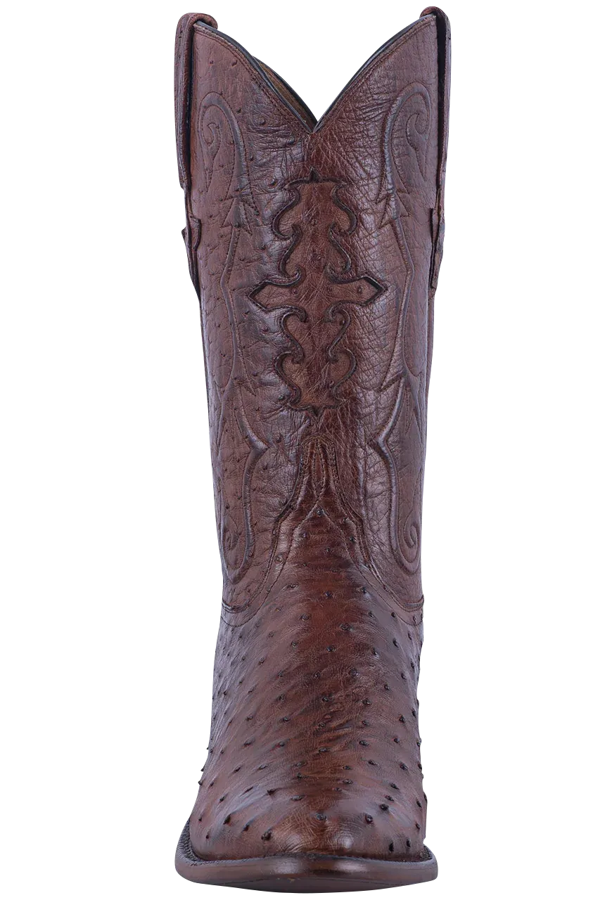 Lucchese Men's Full Quill & Smooth Ostrich Cowboy Boots - Antique Chocolate